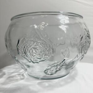 Punch Fruit Bowl Glass Clear Embossed Rose Design Party/Holiday Décor